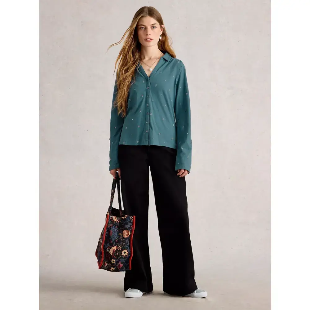 White Stuff Annie Embroidered Jersey Shirt